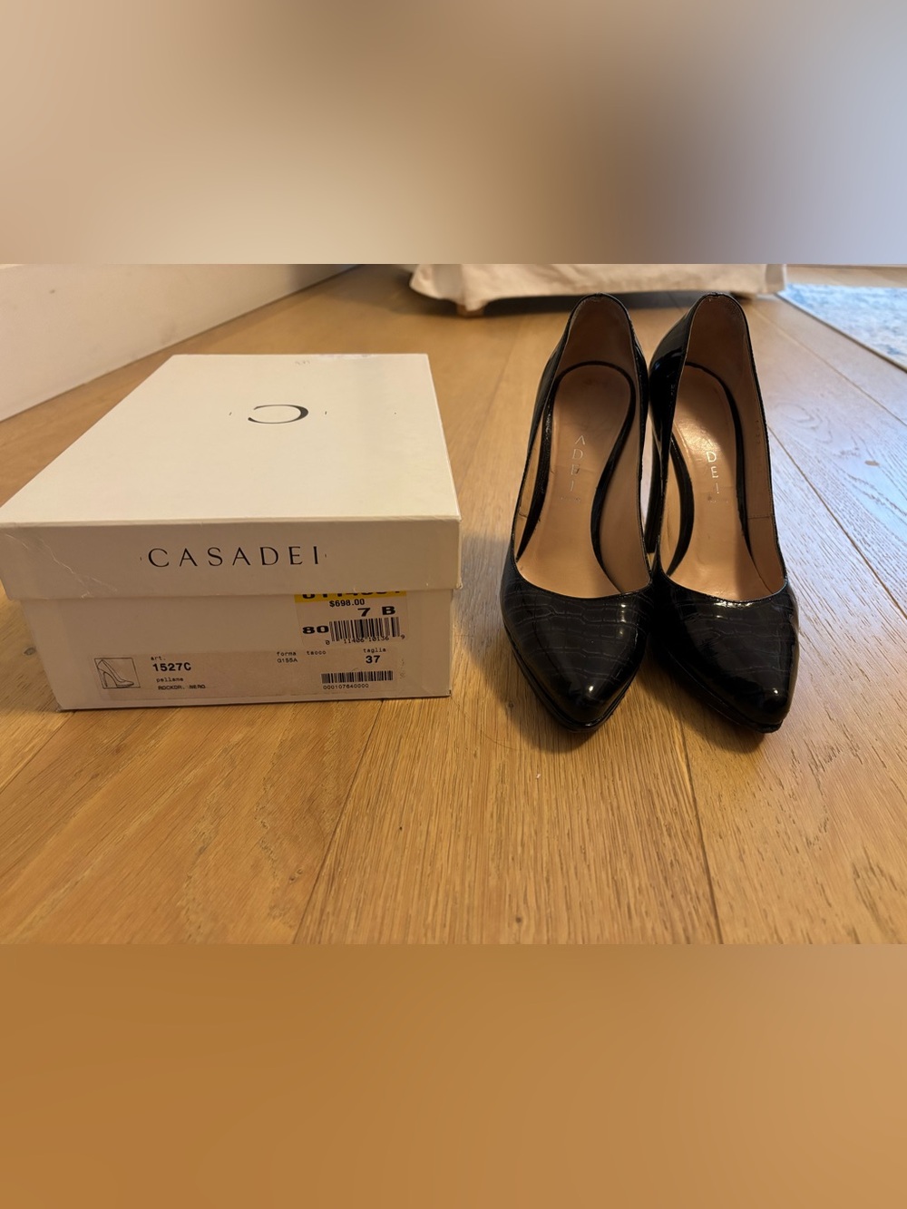 Casadei Black Croc-Embossed Pointed Stiletto Pumps - Picture 6 of 6